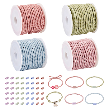 DIY Macaron Color Hair Ties Making Kit, Including 20M Nylon Elastic Cords, 100Pcs Plastic Hair Rope Tube Buckle, Mixed Color