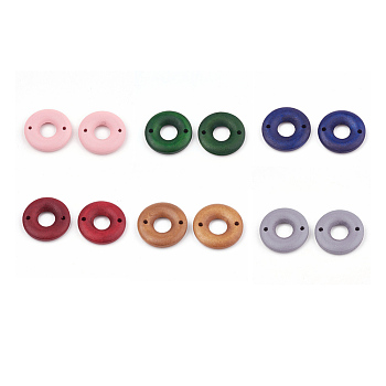 Pear Wood Links, Dyed, Donut, Mixed Color, 20x4mm, Hole: 1.8mm