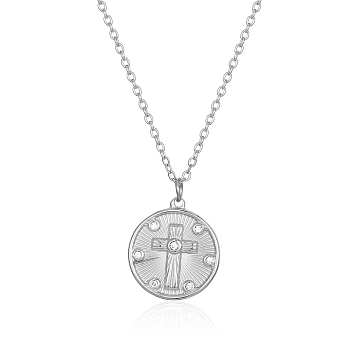 Stylish Stainless Steel Round Cross Pendant Necklace for Women Daily Wear