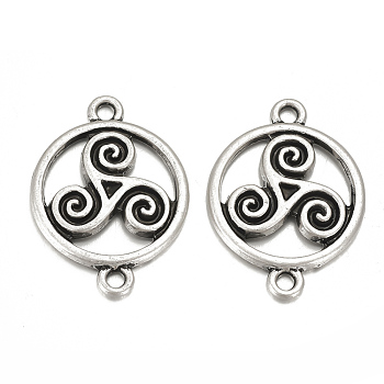 Tibetan Style Alloy Links connectors, Matte Style, Flat Round, Cadmium Free & Nickel Free & Lead Free, Thailand Sterling Silver Plated, 28x20.5x2.5mm, Hole: 2mm