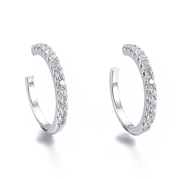 Brass Micro Pave Clear Cubic Zirconia Cuff Earrings, Ring, Platinum, 14.5x14x1.7mm, Inner Diameter: 12mm