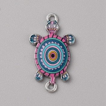 Alloy Enamel Connector Charms, Turtle Links, Platinum, Hot Pink, 27.5x15.5x2mm, Hole: 1.4mm and 1.6mm