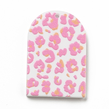 Printed Acrylic Pendants, Arch with Leopard Print Pattern, Hot Pink, 33x22.5x2mm, Hole: 1.5mm