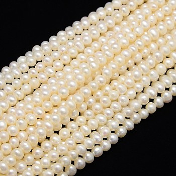 Natural Cultured Freshwater Pearl Beads Strands, Potato, Creamy White, 5~6mm, Hole: 0.8mm, about 63~64pcs/strand, 13.39 inch(34cm)
