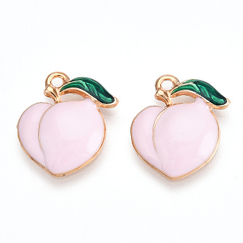 Alloy Enamel Pendants, Cadmium Free & Lead Free, Light Gold, Peach Charm, Misty Rose, 17.5x15.5x3mm, Hole: 1.5mm