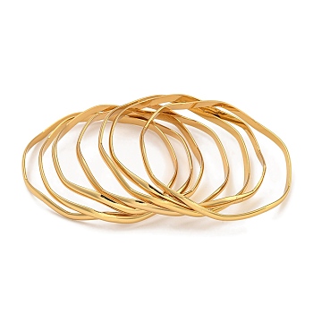 7Pcs PVD Vacuum Plating 202 Stainless Steel Bangle Sets, Stackable Bangles for Women, Golden,  Inner Diameter: 2-3/8 inch(6cm), 3.5mm