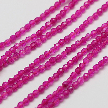 Natural White Jade Beads Strands, Faceted Round, Dyed, Fuchsia, 3mm, Hole: 0.8mm, about 113~123pcs/strand, 15 inch