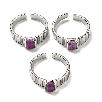 Natural Ruby Adjustable Rings, with Platinum Brass Findings, Long-Lasting Plated, Jewely for Women, Rectangle, Adjustable