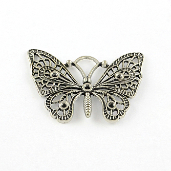 Butterfly Tibetan Style Alloy Pendant Rhinestone Settings, Cadmium Free & Lead Free, Antique Silver, Fit for 2mm rhinestone, 37x48x3mm, Hole: 7mm, about 150pcs/1000g