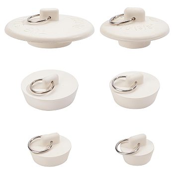 Rubber Drain Stoppers, Sink Drain Plug with Pull Ring, for Bathtub, Kitchen, Bathroom and Laundry Sink, Flat Round, White, 28~76.5x22~28.5mm, 6pcs/set