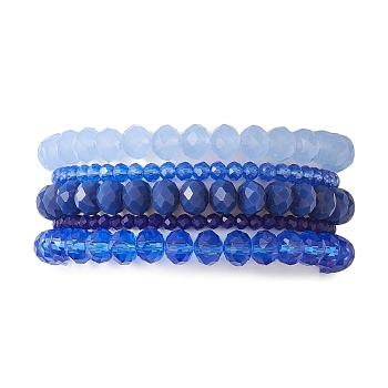5Pcs 5 Styles Faceted Round Glass Beaded Stretch Bracelet Sets, Stackable Bracelets for Women Men, Blue, 2~2-1/8 inch(4.95~5.25cm), 1pc/style