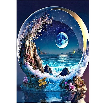 Moon DIY Natural Scenery Pattern 5D Diamond Painting Kits, Light Blue, 400x300mm