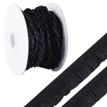 10 Yards Flat Chinlon Elastic Cord Trim, Pleated Trimming Elastic Cord for Jewelry Making, Garment Accessories, Black, 5/8 inch(15mm)
