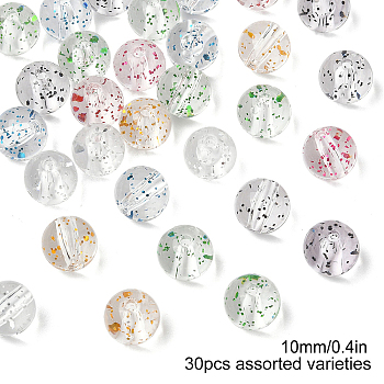 Transparent Acrylic Beads, with Glitter Powder, Round, Mixed Color, 10mm, Hole: 1.8mm, about 30pcs