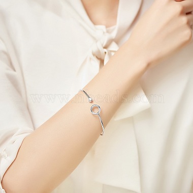 bracelet manchette en argent sterling plaqué rhodium 925 au design simple shegrace(JB60A)-4
