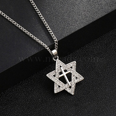 Brass Micro Pave Clear Cubic Zirconia Star Pendant Necklaces(NJEW-M211-02B-P)-2
