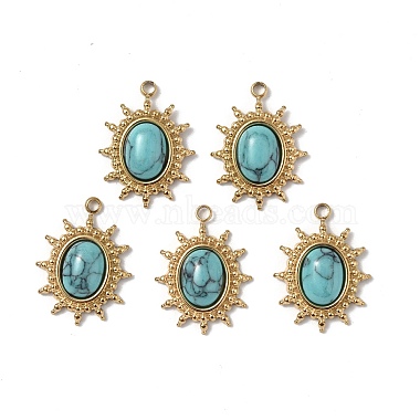 Real 18K Gold Plated Oval Natural Turquoise Pendants