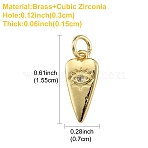 1Pc Brass Pendants, with Clear Cubic Zirconia, Heart with Evil Eye Charms, Golden, 15.5x7x1.5mm, Hole: 3mm(KK-YW0002-51)