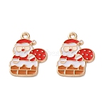 Alloy Enamel Pendants, Christmas Theme, Light Gold, Santa Claus, 21x16x1.2mm, Hole: 1.6mm(X1-ENAM-I061-01KCG-16)