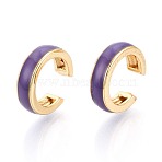 C-Shaped Brass Enamel Cuff Earrings, Real 18K Gold Plated, Purple, 14x14.5~15x4mm(EJEW-T049-07G)