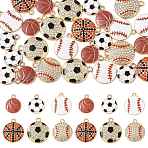 Alloy Enamel Pendants, with Rhinestone, Sports Balls Charms, Light Gold, Mixed Shapes, 17~21.5x13.5~18.5x2~3mm, Hole: 1.6~2mm, 30pcs(FIND-FS0005-03)