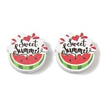 Printed Schima Wood Beads, Watermelon with Word Sweet Summer, Spray Paint, Red, 19x20x6mm, Hole: 2mm(WD-CBA91F0-08)