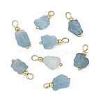 Raw Rough Natural Aquamarine Pendants, Nuggets Charms with 304 Stainless Steel Loops, Golden, 15.5~19x7.5~9x6.5~8mm, Hole: 3mm(PALLOY-JF05873)
