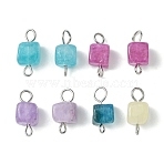 Natural Dolomite Connector Charms, Cube, Dyed, with Platinum Brass Ball Head Pins, Mixed Color, 16.5x7.5x7mm, hole: 3x3.5mm and 2x2.5mm(PALLOY-JF03178)