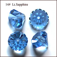 Imitation Austrian Crystal Beads, Grade AAA, Faceted, Diamond, Light Sky Blue, 9.5~10x7~8mm, Hole: 0.9~1mm(SWAR-F075-10mm-14)
