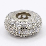 CZ Jewelry Brass Micro Pave Cubic Zirconia Spacer Beads, Rondelle, Clear, Platinum, 10.5x5mm, Hole: 3.8mm(ZIRC-M024-09P)