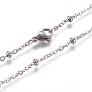 304 Stainless Steel Cable Chains/Satellite Chains Necklaces, with Rondelle Beads and Lobster Claw Clasps, Stainless Steel Color, 17.91 inch(45.5cm), 2mm(NJEW-L159-07A-P)