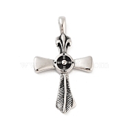 Retro 304 Stainless Steel Big Pendants, Cross Charm, Antique Silver, 64.5x38.5x9mm, Hole: 8x4.5mm(STAS-I205-15AS)