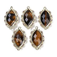 Natural Tiger Eye Faceted Horse Eye Links, Rack Plating Brass Micro Pave Orchid Cubic Zirconia Connector Charms, Golden, 24.5x14.5x4.5mm, Hole: 1.2mm(G-B126-02G-13)