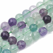Natural Fluorite Beads Strands, Round, 8~9mm, Hole: 1mm, about 45~48pcs/strand, 15.7 inch(G-S333-8mm-006)
