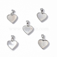 Brass Charms, with Freshwater Shell, Nickel Free, Heart Charm, Platinum, 12x11.5x3mm, Hole: 5x3mm(KK-R134-053P)