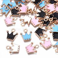 Alloy Charms, with Enamel, Crown, Light Gold, Mixed Color, 11.5x10.5x2mm, Hole: 1.5mm(ENAM-S115-063-M)