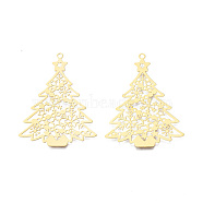 201 Stainless Steel Big Pendants, Etched Metal Embellishments, Christmas Tree, Real 18K Gold Plated, 53x39x0.3mm, Hole: 2mm(STAS-N102-11LG)