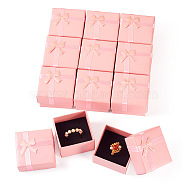 Cardboard Rins Boxes, with Sponge Inside, Square with Bowknot, Pink, 5x5x3.2cm(CON-TAC0014-03C)