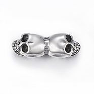 304 Stainless Steel Beads, Skull, Antique Silver, 36x11.5x12.5mm, Hole: 6.5mm(STAS-I091-52AS)