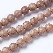 Natural Wood Beads Strands, Round, BurlyWood, 6mm, Hole: 1mm, about 63pcs/strand, 14.9 inch(38cm)(WOOD-J001-02-6mm)