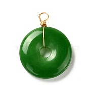 Natural Malaysia Jade Pendants, with Real 18K Gold Plated Eco-Friendly Copper Wire, Dyed, Donut/Pi Disc, 32x25x5.5mm, Hole: 4mm(X-PALLOY-JF00981)