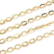 Brass Chains, Oval Link Chains, with Spool, Long-lasting Plated, Unwelded, Textured, Golden, 6x4x0.3mm, about 32.8 Feet(10m)/roll(CHC-I036-38G)