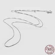 Rhodium Plated 925 Sterling Silver Box Chain Necklaces, with Spring Ring Clasps, with 925 Stamp, Platinum, 18 inch(45cm), Hole: 2mm, Pin: 0.6mm(STER-F039-45cm-13P)