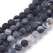 Natural Weathered Agate Beads Strands, Dyed & Heated, Round, Dark Gray, 8mm, Hole: 1.2mm, about 48pcs/strand, 14.37 inch(G-P414-A06)