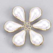 ABS Plastic Imitation Pearl Charms, with Brass Findings, teardrop, Real 18K Gold Plated, Creamy White, 12.5x7x5.5mm, Hole: 1.2mm(KK-S348-230C)