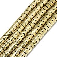 Electroplate Non-magnetic Synthetic Hematite Beads Strands, Twist Flat Round, Real 18K Gold Plated, 4x3mm, Hole: 1mm, about 125~127pcs/strand, 15.75 inch(40cm)(G-S352-62)