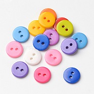 Candy Colorful Two-hole Buttons, Resin Button, Flat Round, Mixed Color, about 11mm in diameter, hole: 1.5mm, about 1000pcs/bag(NNA0VCT)