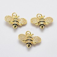 Brass Cubic Zirconia Pendants, with Enamel, Bees, Lead Free & Nickel Free & Cadmium Free, Golden, 14x19x5mm, Hole: 3mm(KK-P135-08G-NR)