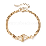 Brass Macrame Pouch Braided Gemstone Holder Bracelet Making, with 304 Stainless Steel Curb Chains , Golden, 7-1/4 inch(18.4cm)(BJEW-JB09620-01)