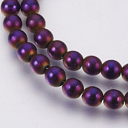 Electroplate Non-Magnetic Synthetic Hematite Beads Strands, Polished, Frosted, Round, Purple Plated, 6mm, Hole: 1mm, about 70pcs/strand, 16.1 inch(41cm)(G-F585-C03-6mm)